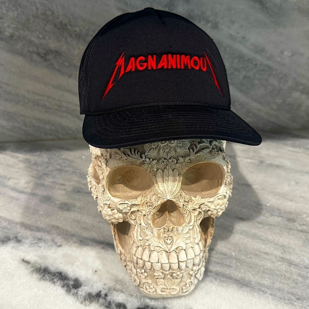 Magnanimous Brewing Trucker Hat Black Mesh Cap – Metallica Style Logo Punk Rock